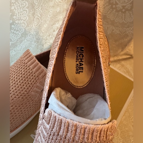 Michael Kors Rose Gold and White Slip-On Sneakers - Picture 2 of 6